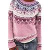 Knitted Sweater Geometric Pattern Patchwork Women's Sweater O-neck Long Sleeve Loose Fit Crochet Top in Color Knitting Style