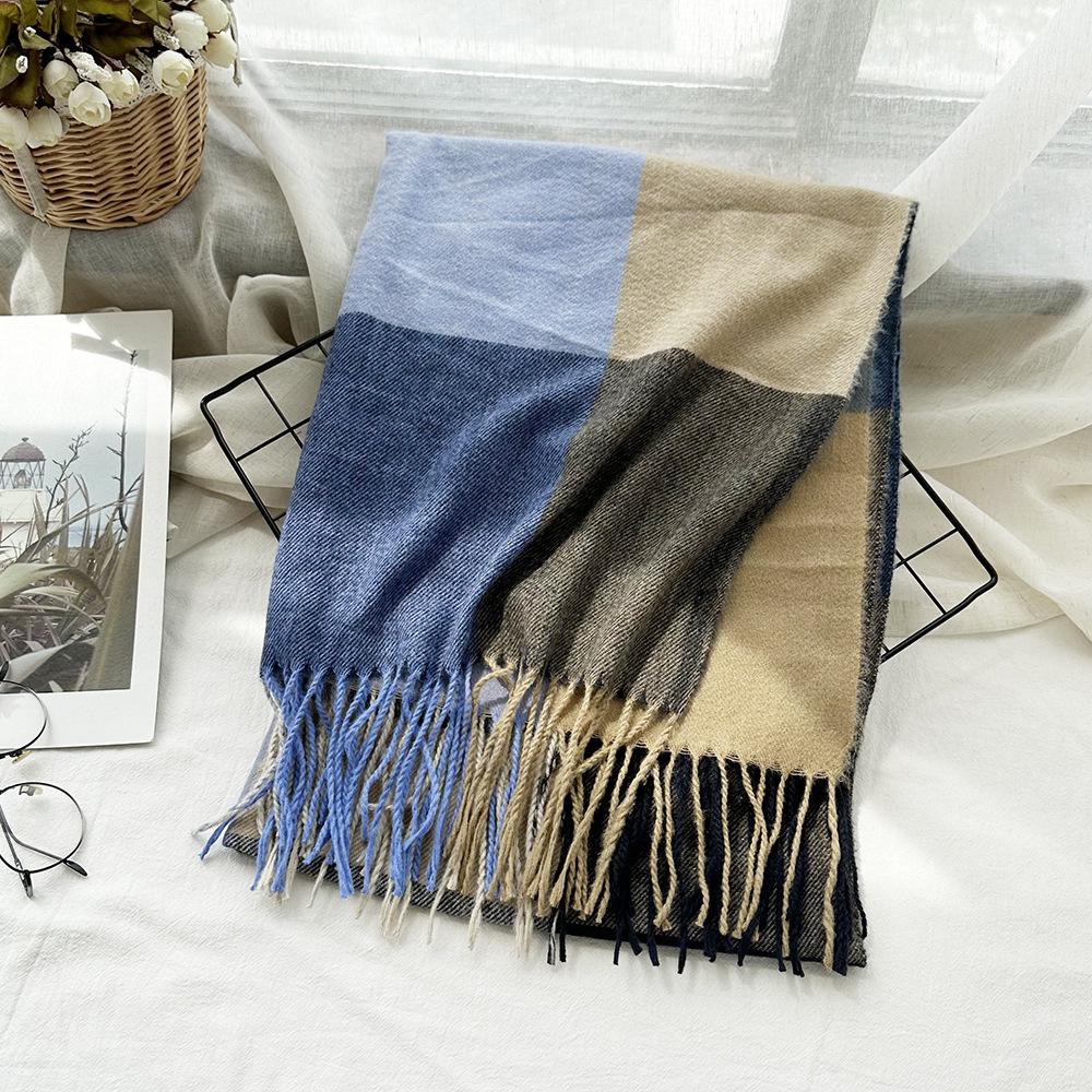 Scarf Autumn and Winter Imitation Cashmere Houndstooth Shawl for Women Trendy and Versatile Warm Long Tassel Scarf
