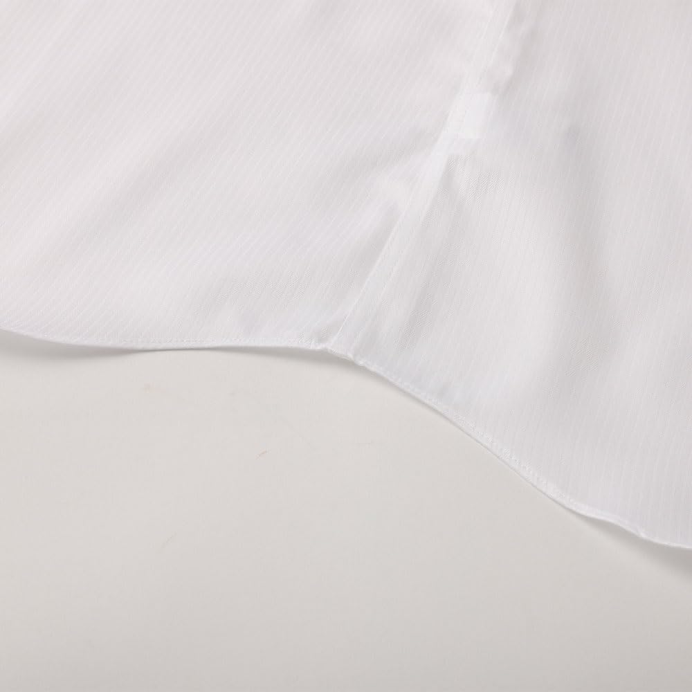 HITOYOSHI Easy Care Shirt Long Sleeve 10 Sizes Dobby Hitoyoshi Dress Shirt Cotton LB-PB1 [Button Down/White Stripe/40-82] Men's 100%