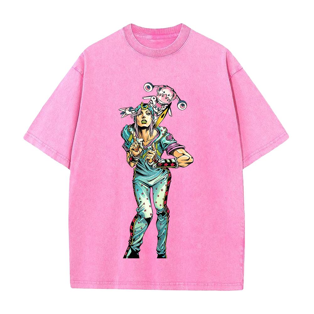 JoJo's Bizarre Adventure Johnny Joestar Tusk Print T Shirt Men Women Clothing Oversized Tshirt Vintage Washed Cotton Streetwear