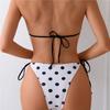 Retro-Bikini mit Punkten, trägerlos, am Hals hängend, niedrige Brust, separater Badeanzug für Damen, Strandurlaub, Bademode