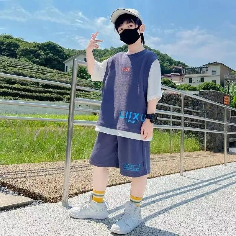 Boys' Summer Set, Children's Fashion Short Sleeved Shorts, Sports Set