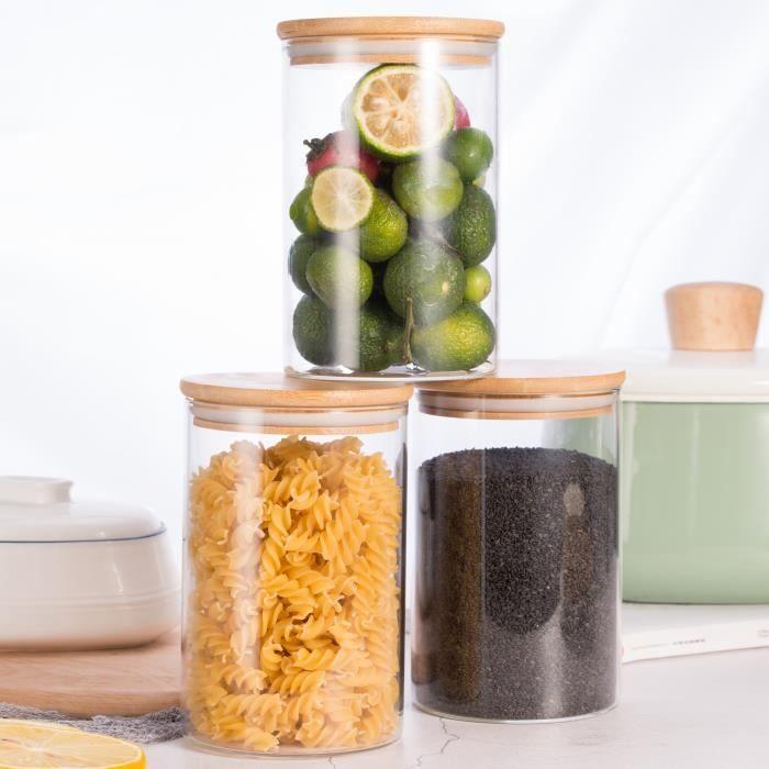 3x1000ml bocaux pots de rangement alimentaire conservation en verre borosilicate avec couvercle hermétique (10x15cm)