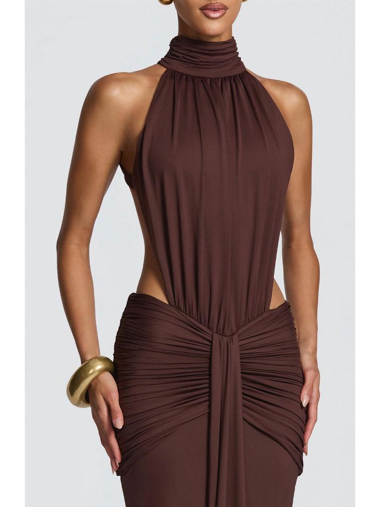 European-American Elegant Halterneck Pleated Slim Gown - Sexy Backless Long Dress