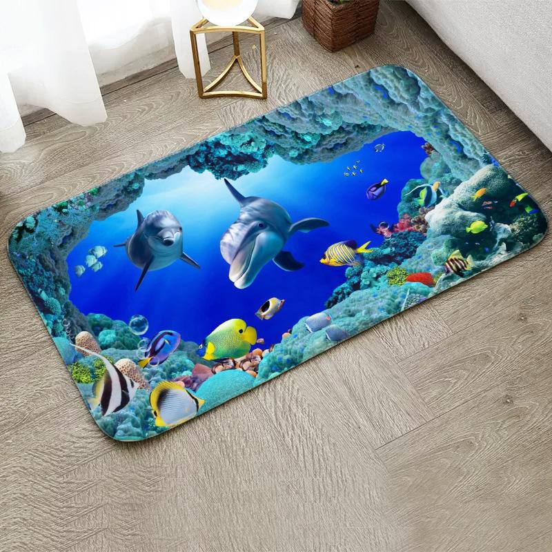 Fun Starfish Shark Beach Ocean Elements Welcome Floor Mat Entrance Doormats Kitchen Rug Home Decor Anti-slip Washable Carpet