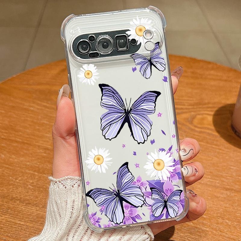 Purple Butterfly Printed TPU Case For Google Pixel 9 Pro Pixel 9 Pro XL Soft Silicone Transparent Back Cover For Google Pixel 9A Google Pixel 9