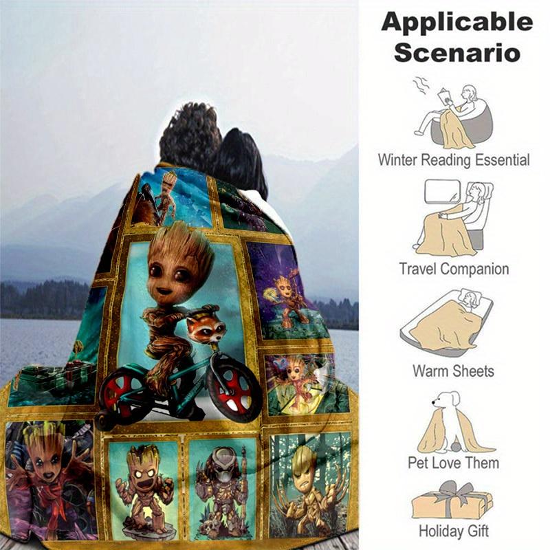 1pc. Cute Groot and Rocket Raccoon Framed Art Print Blanket, Perfect for Home Decor, Office Use, Outdoor Activities, and Gift Ideas (80x120 cm)