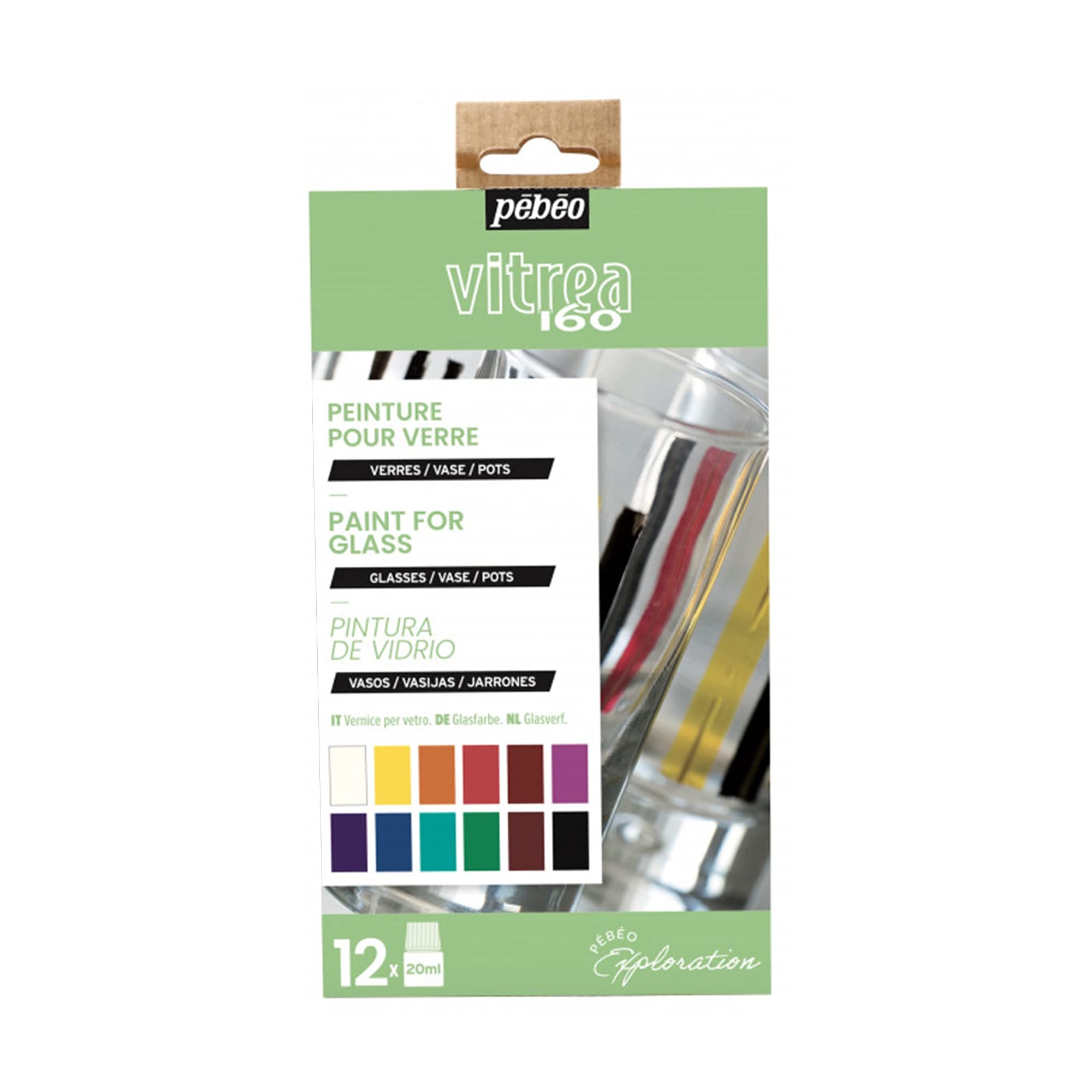 

Pebeo Vitrea 160 Gloss Water-Based Acrylic Paint for Glass (Oven-Baked) - 20ml x 12 Color Discovery Set