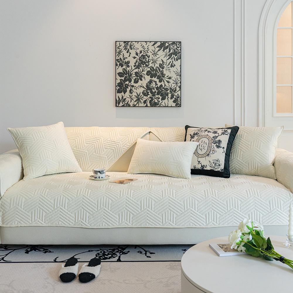 Cojín de Sofá de Terciopelo Cristal de Invierno Nuevo Estilo Crema Francés Claro Funda Funda Paño Cojín de Sofá de Cuero