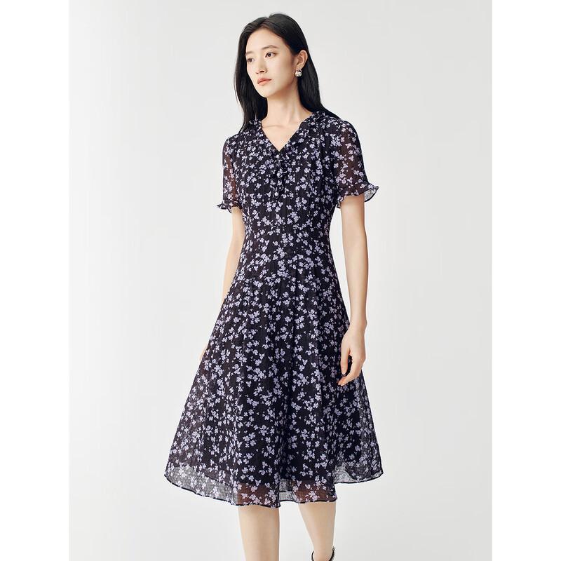 JUZUI Romantic Botanical Print Textured Dress