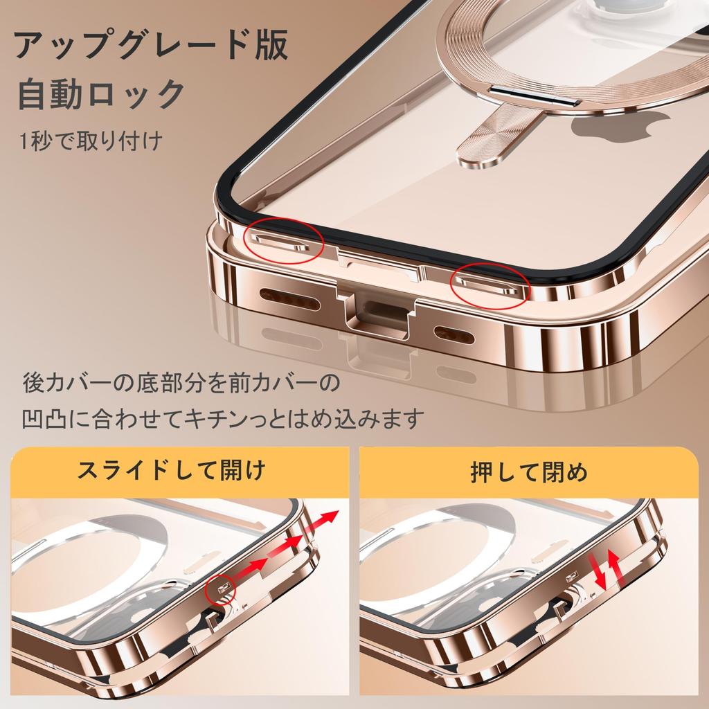 Gunwon iPhone 16 Pro Max MagSafe CD Rotating Automatic Aluminum 9H Tempered PC Camera Lens Full Wireless iPhone 16 Pro Max Case, Double-Sided