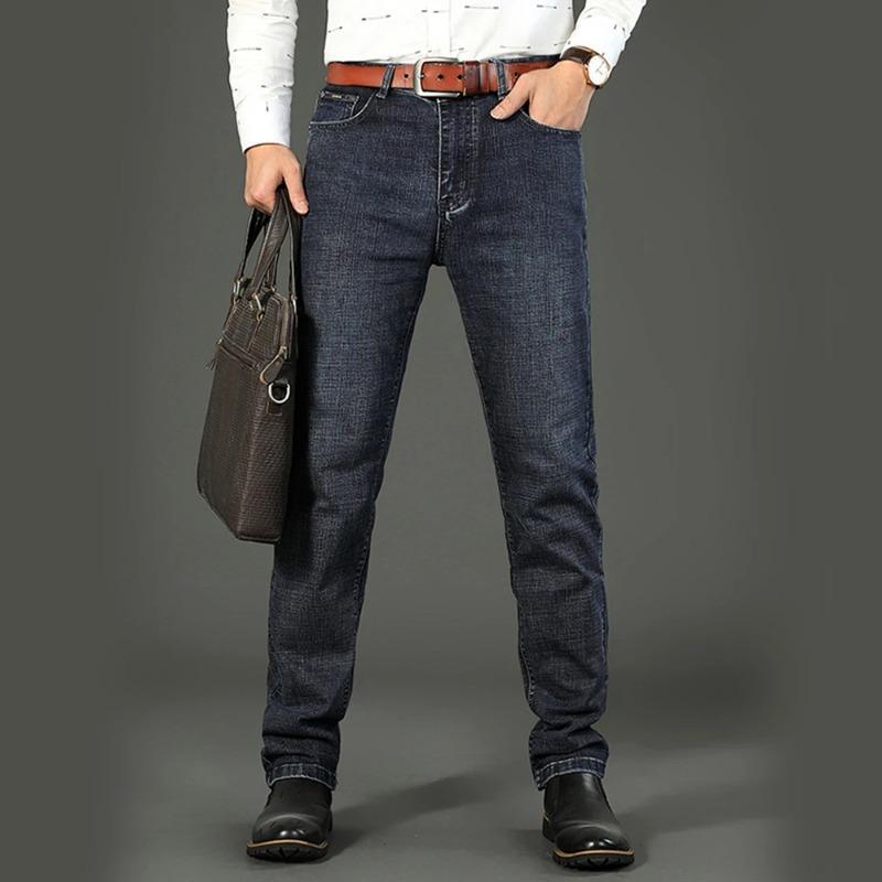 Wthinlee Pánské džíny Business Casual Rovné Strečové Módní Klasické Modré Černé Pracovní Džínové Kalhoty Jaro Léto Značkové Oblečení