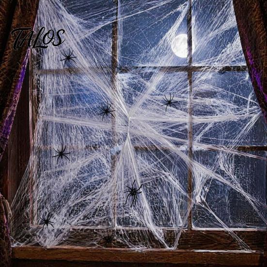 Creepy Fabric for Costume Party Spider Web Halloween Decoration, Super Stretchy Large Cobweb Prop Scary Supplies Carnival with 2 Fake Spiders