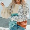 Herbst und Winter Neu Leopard Print Gestricktes Freizeitshirt Damen Langarm Tops Vintage Lockere Bluse für Damen Mode Elegant Damenblusen 25786