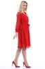 Women's Big Size Dress Red Double Breasted Neck Short Lined Plus Size Chiffon Dress