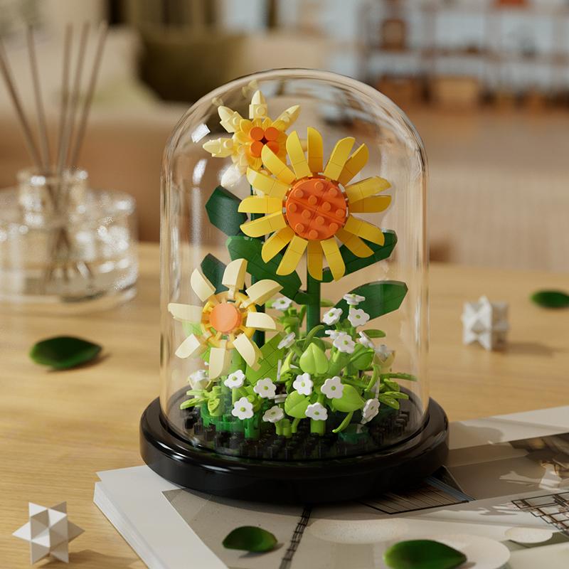Micro Particle Building Block Bouquet Handmade Gift, Children's Puzzle Toy Handmade DIY Sunflower Desktop Decoration Ornament