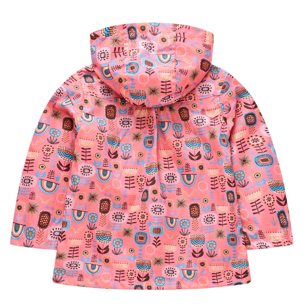 Children's Clothing Girls Cute Button Jacket Spring and Fall Children's Printed Long-sleeved Hooded Windbreaker Jacket