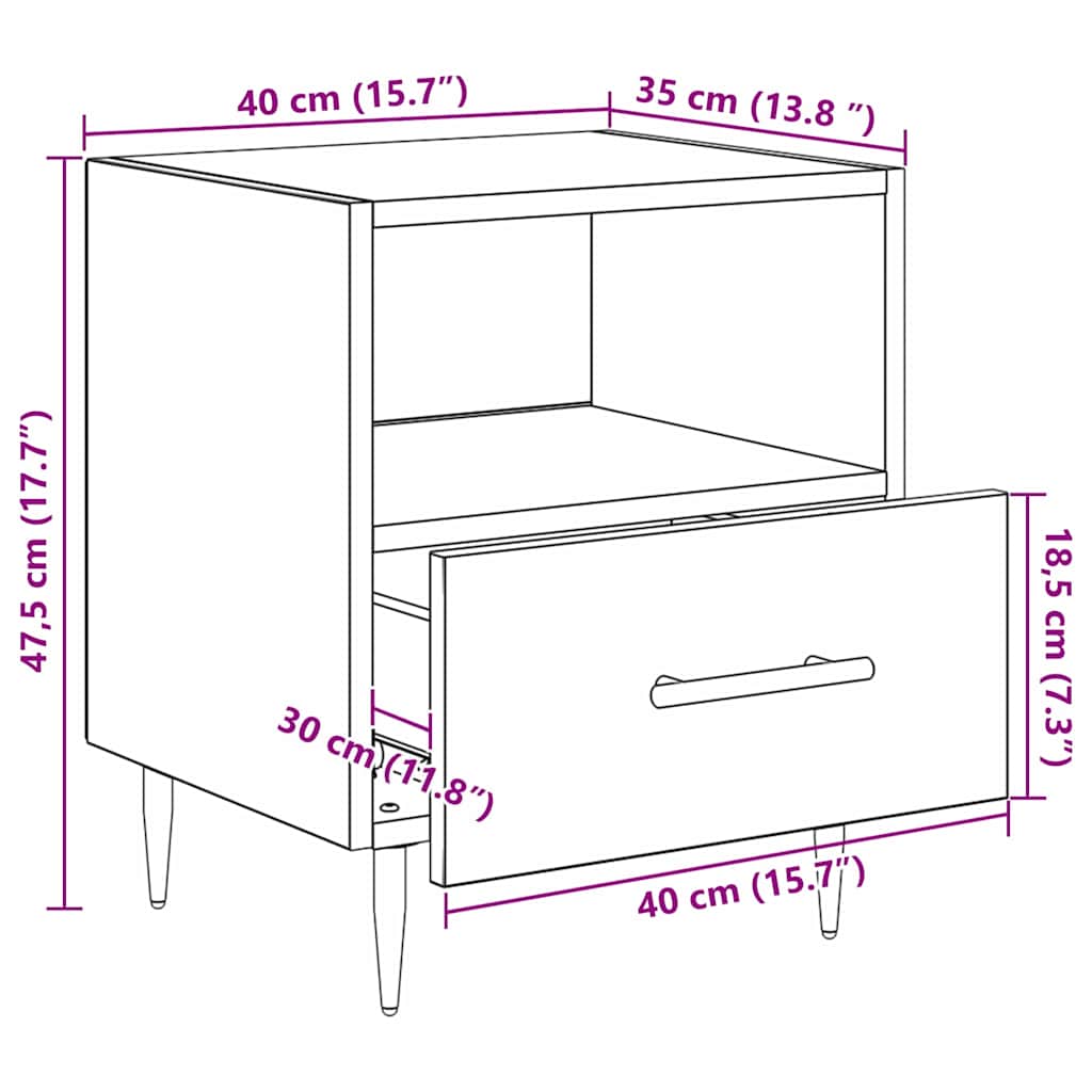 Nightstand Black 40 X 35 X 47.5 Cm Particleboard