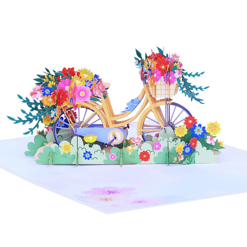 Fresh Style Bicycle 3D Pop-up Greeting Card with Flowers