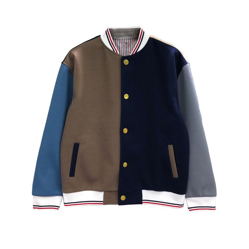 TIME BREATHE Men's Autumn/Winter Woolen Color Block Stand Collar Jacket