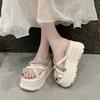 Fashion Women Summer Bling Chunky Slippers High Platform Flip Flops 8.5CM Wedge Heels Slides Sweet Girl Sandals Open Toe Beach Slippers