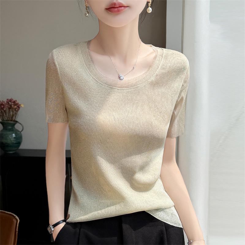 Women's Slimming Mesh Bright Silk Short Sleeve Top