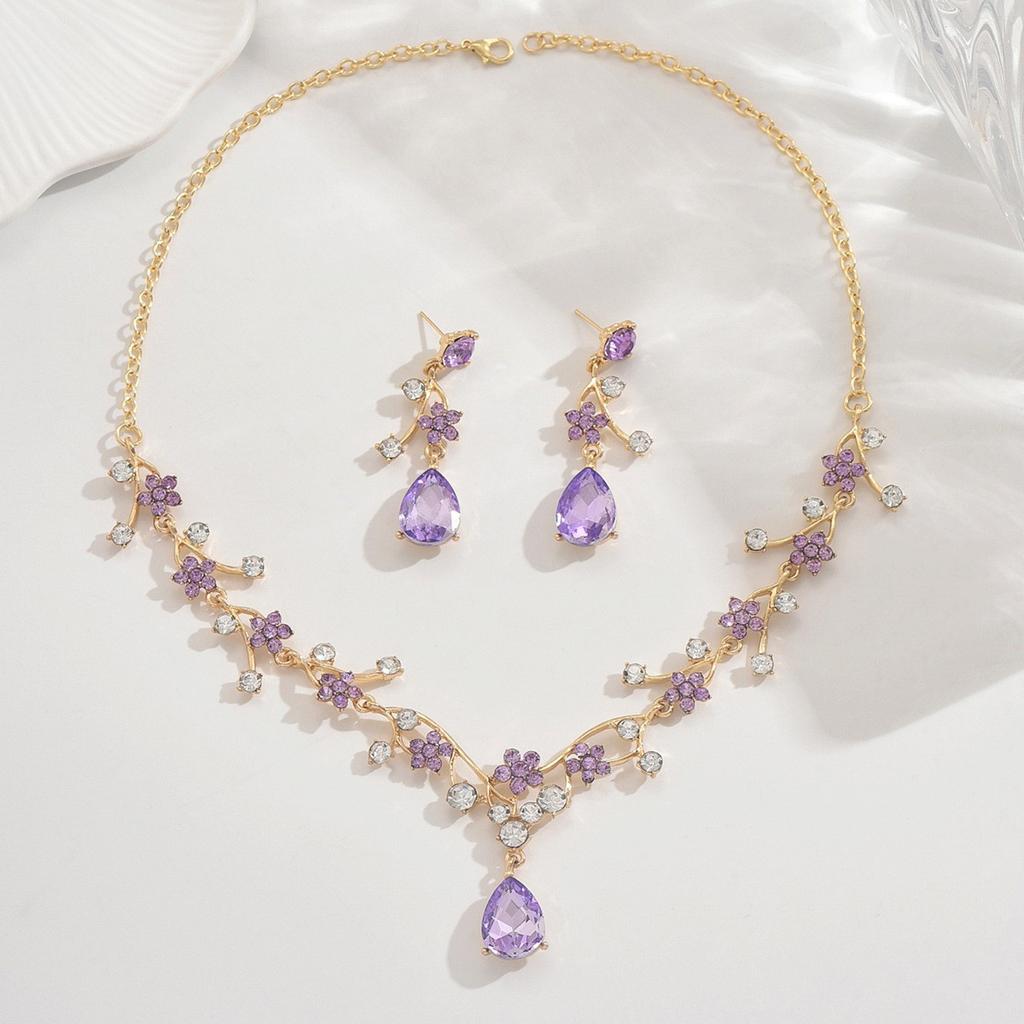 2026 European and American Women's Alloy Rhinestone Necklace Jewelry Set Bridal Wedding Banquet Jewelry