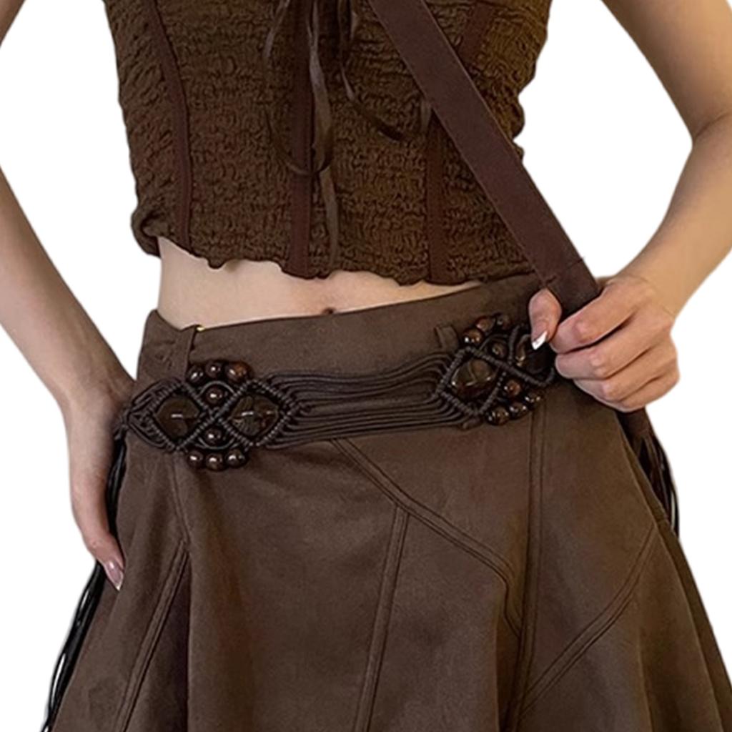 Women Decorative Wax Rope Belt Bohemian Fringed Belt Dress Accessories Waist Rope Ethnic Waistband Female Waist Ornament