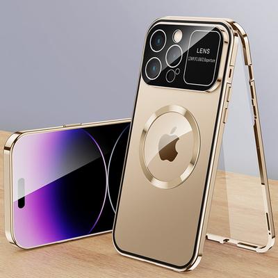 For Magsafe Magnetic Wireless Charging Phone Case For iPhone 16 15 14 Plus 13 12 Pro Max Big Window View Camera Lens Aluminium Metal Cover