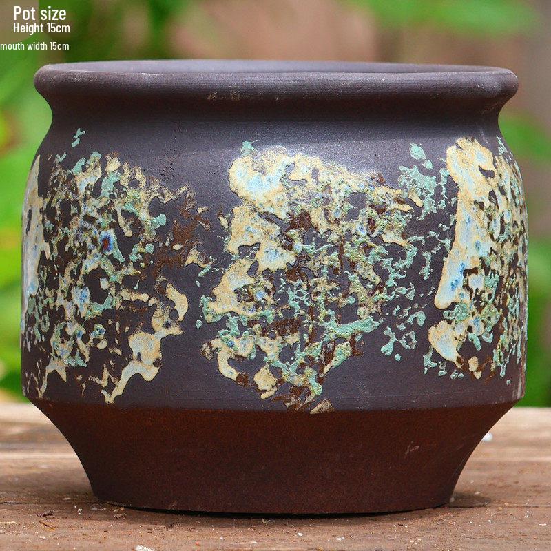 Handmade Large Coarse Pottery Succulent Flower Pot – Round Purple Sand Ceramic Planter