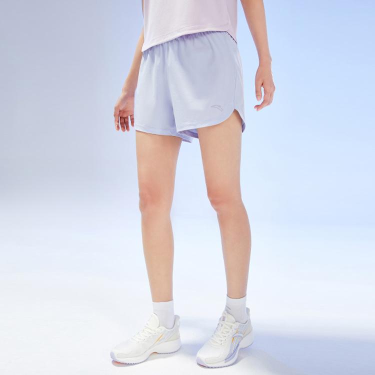 Anta Running Series Solid Color Logo Straight Leg Five-Point Fitness Shorts Women shorts Clear-Frost-Purple 962325501-3