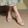 Lychee Pattern Thick Heel Square Head Single Shoes Women's High Heel Medium Heel Sheepskin Back Strap Mary Jane Shoes Sandals