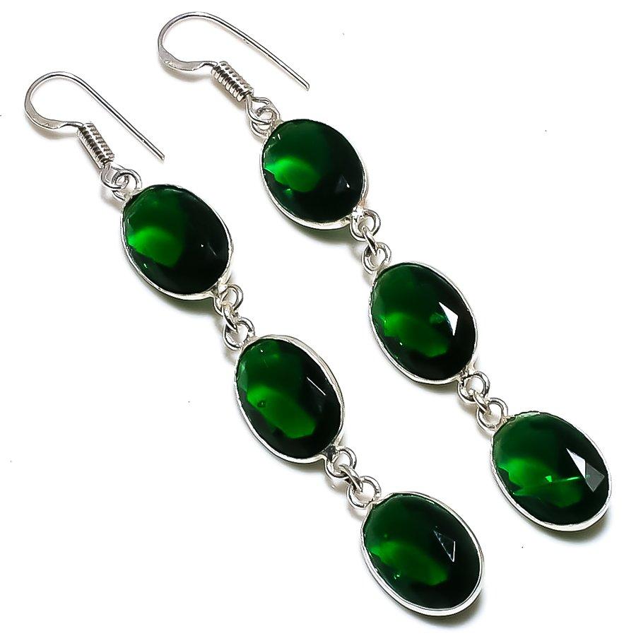 

Ювелирные серьги из стерлингового серебра 925 пробы с натуральным хромдиопсидом 2,96 дюйма m6c61