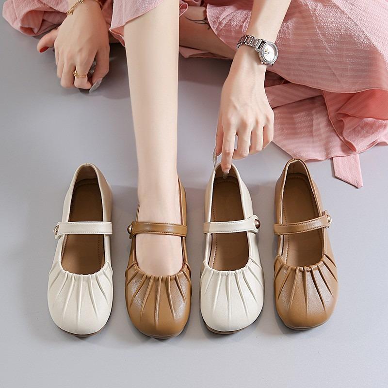 Retro Mary Jane-skor dam höst grund mun mjuk sula små läderskor platt botten med kjol enskilda skor dam