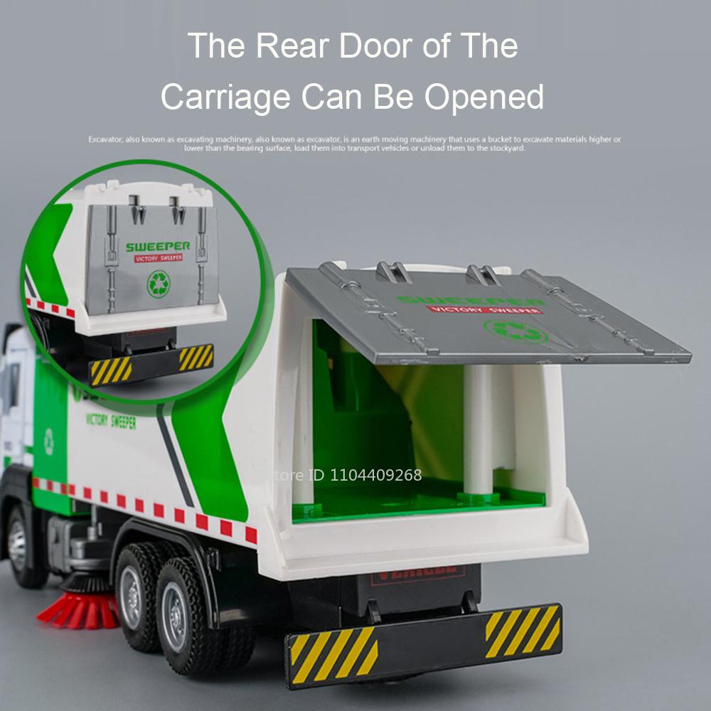1:32 Scale City Sweeper Muck Transport Truck Model Toy Car Metal Diecast Vehicles Pull Back Sound Light Models Kids Gifts