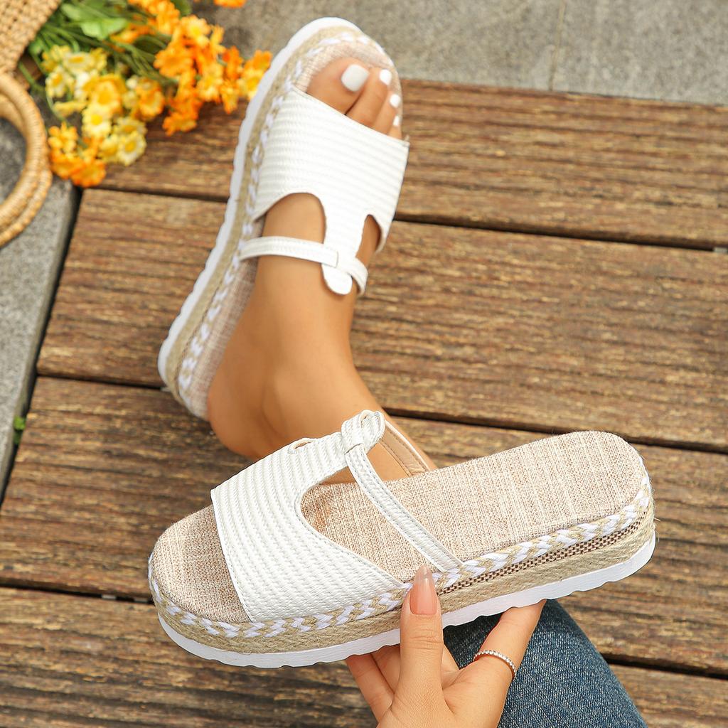 Hemp Rope Large Size Thick Sole Outer Wear Beach Shoes Women's Muffin Bottom Casual Cool Slippers