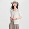 Hollow out knitted sweater with mulberry silk V-neck, casual, fashionable, versatile, thin short sleeved, women's small cardigan shawl