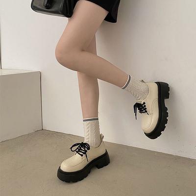 Thick Heel Thick Sole White Small Leather Shoes Lace Up British Style Retro Women's Korean Version Single Shoes New Trend In Summer 2024
