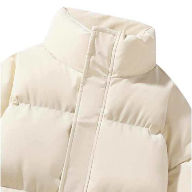 Winter Puffer Coat Men Stand Collar Long Sleeve Solid Color Outwear with Side Pockets Zipper Closure