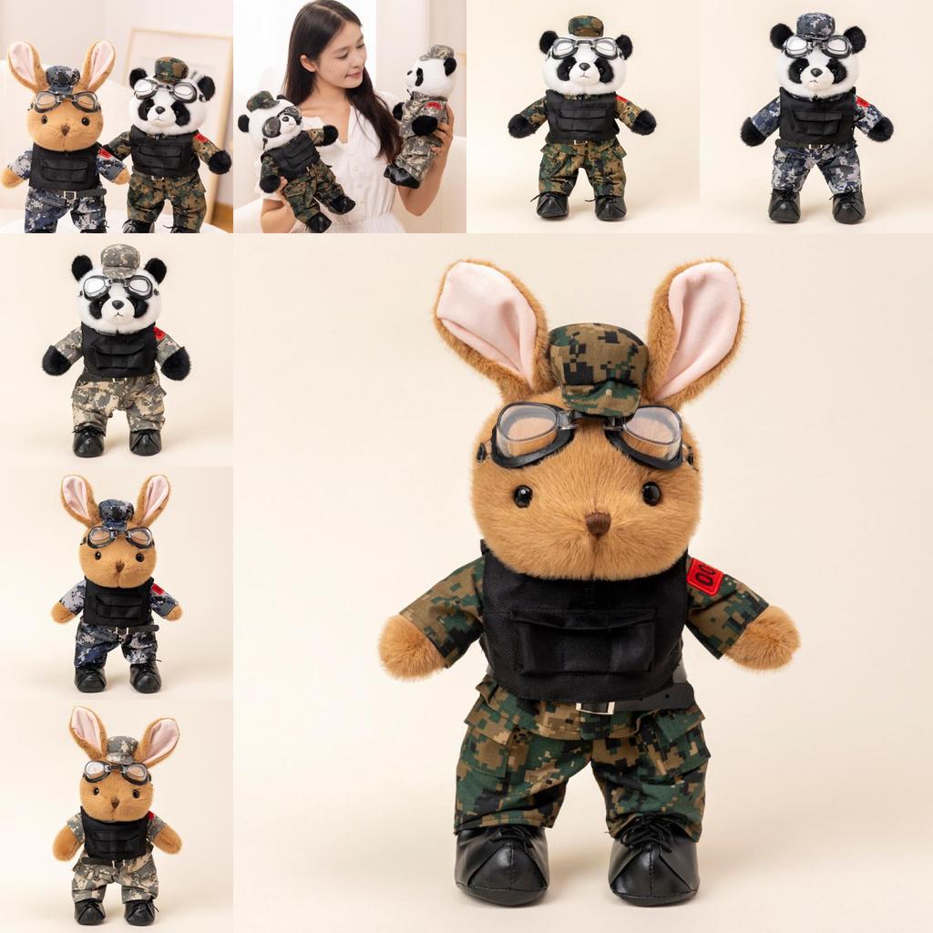 Rabbit Panda Plush Stuffed Toy Removable Military Souvenir Xmas Gift