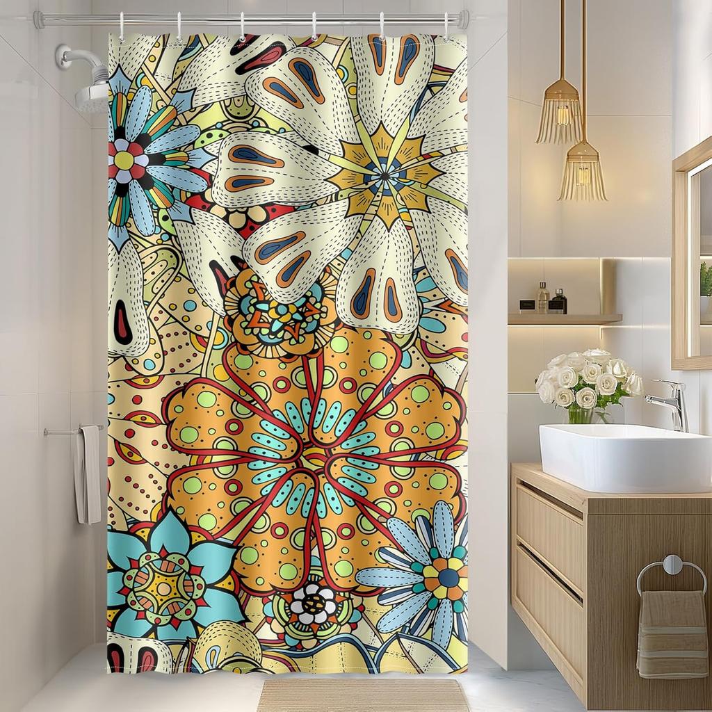 Mandala Indian Bohemian Colorful Flowers Bath Shower Curtain Set with 12 Hooks for Adults Kids Bathroom Decor Accessories