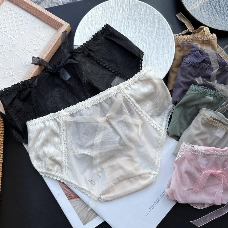 Damen Frühling und Sommer Reizvolle Eis-Seide Spitze Mesh Baumwolle Sexy Hüftunterwäsche
