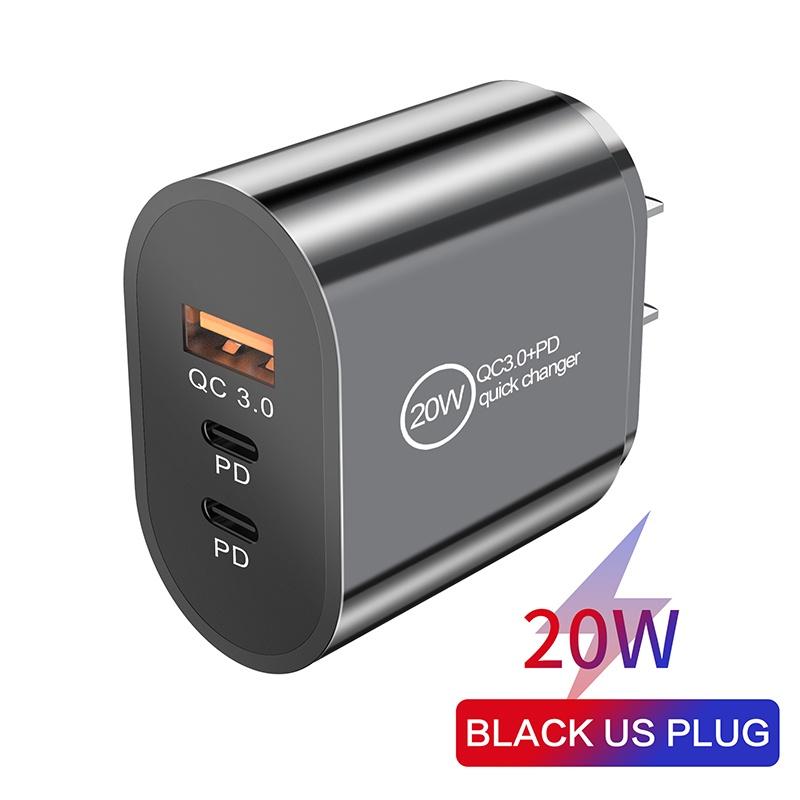 

2 PD USB-зарядное устройство Dual Type C USB-зарядное устройство Быстрая зарядка 3.0 для IPhone 14 Pro Xiaomi Samsung Адаптер мобильного телефона US Plug чёрный