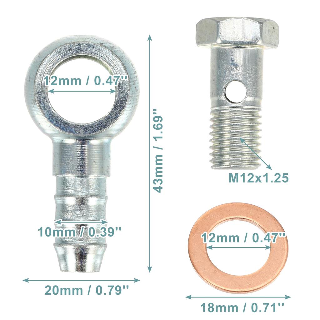 ACROPIX 4pcs Banjo Hose Barb Bolt Fittings Universal Banjo Fittings Fuel Line with Copper