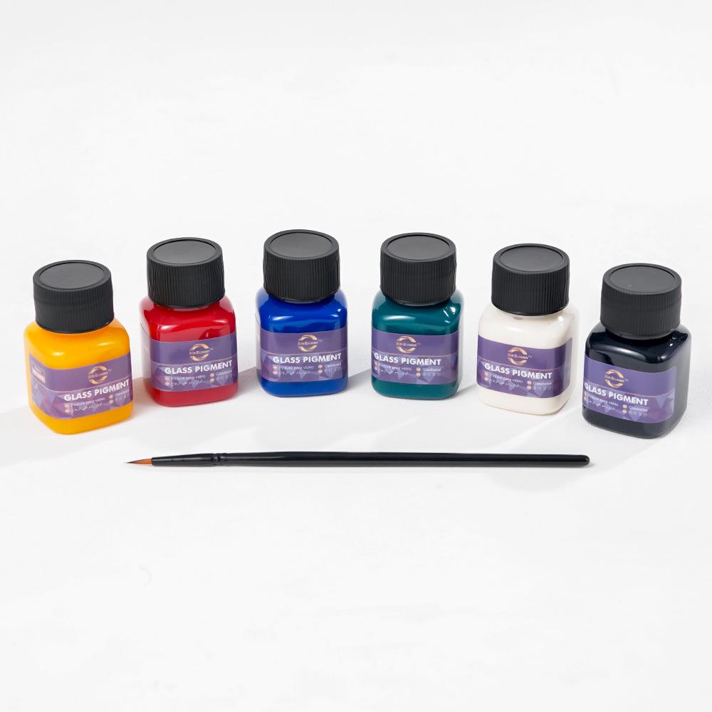 Farby do szkła Zestaw 6 kolorów dla dzieci: Przezroczysty, Wodoodporny Zestaw do Malowania Szkła DIY z Pędzlami