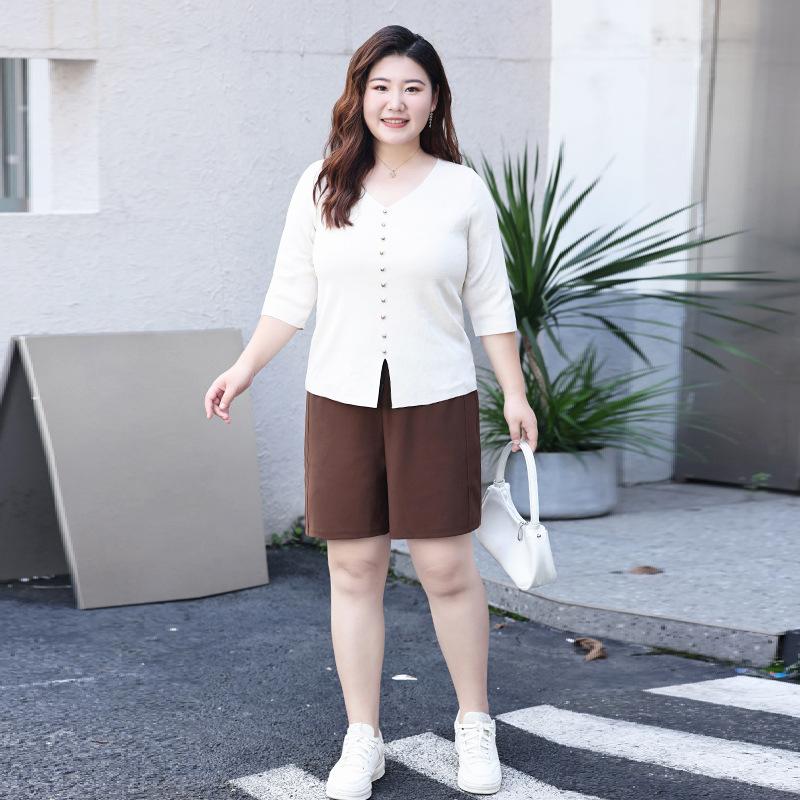 Sommerliche Freizeitshorts Locker und schlankmachend Gerades Bein Hose Übergröße Damenbekleidung Elastischer Bund Schnürung Caprihose