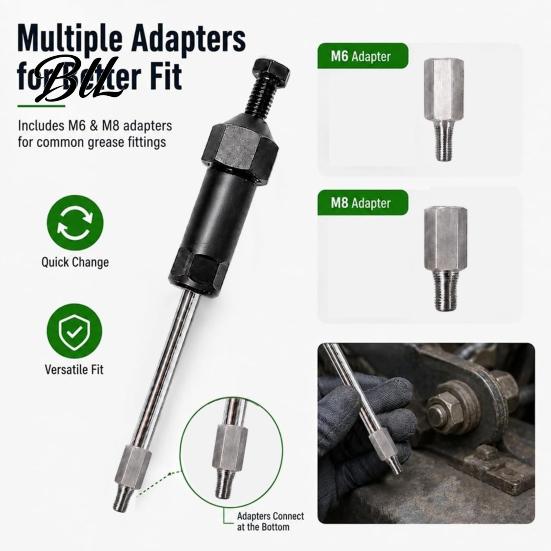 Garage Repair Tool Grease Fitting Cleaning Tool, Clears Clogged Fittings by Hydraulic Pressure, Heavy Industrial Lubricant Flow Restorer Duty