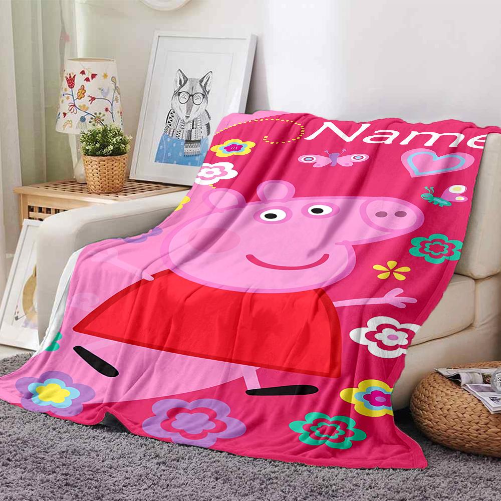 Customiz Name Personality Peppa Pig Blanket Soft &Warm Sofa Office Bed Travel Lunch Break Blanket, Gift Suitable All Seasons