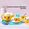 Shaped Wooden Heart Flower Checkered Pattern Afternoon Tea Set Children Toy