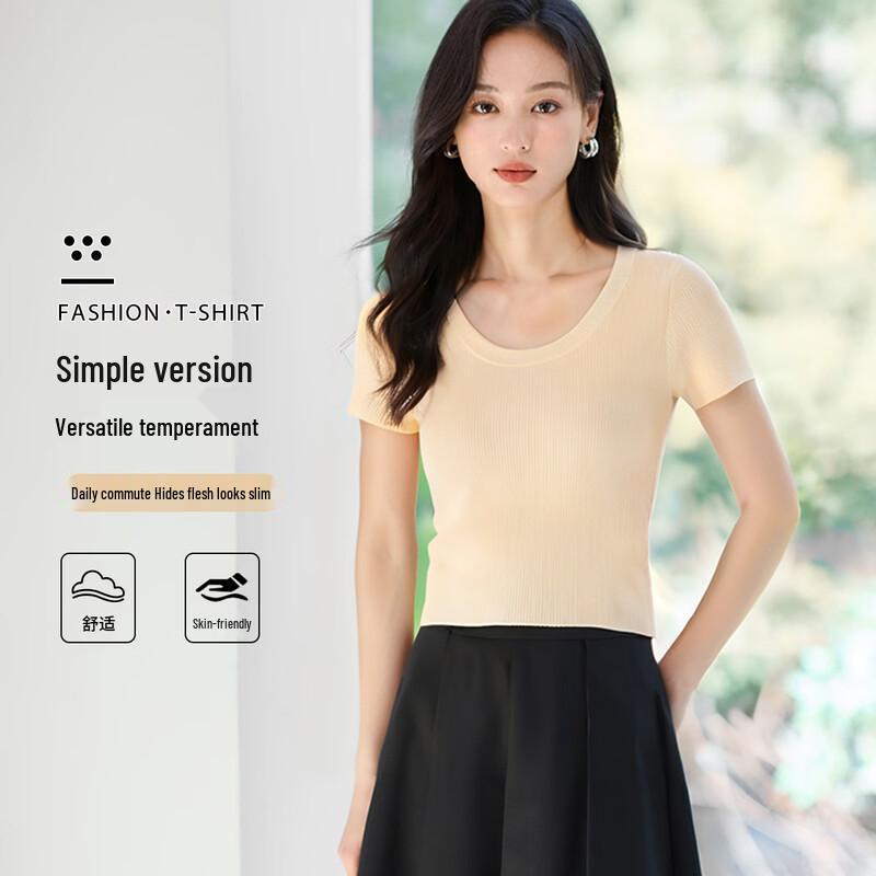 HSTYLE Women s U-Neck Short Sleeve Knit T-Shirt One Size